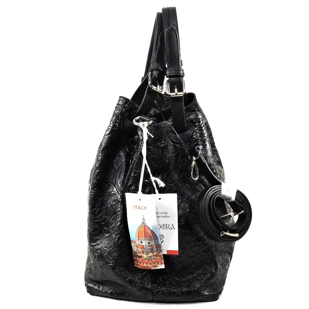 ISADORA ๐ฎ๐น WOMEN'S BLACK SOFT GENUINE LEATHER HANDBAG - Picture 2 of 5